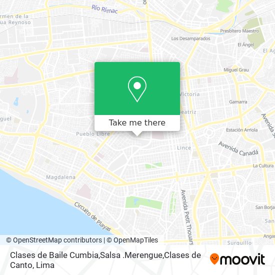 Mapa de Clases de Baile Cumbia,Salsa .Merengue,Clases de Canto