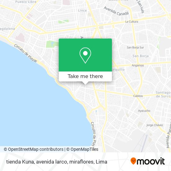 tienda Kuna, avenida larco, miraflores map
