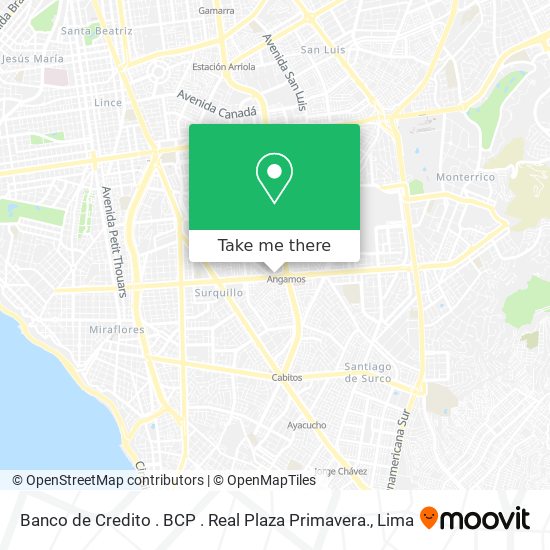 How to get to Banco de Credito . BCP . Plaza Primavera. in San Borja by Bus or Metro?
