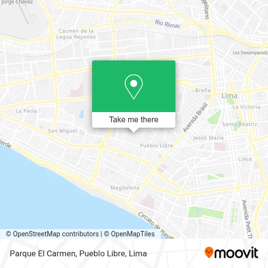 Parque El Carmen,  Pueblo Libre map