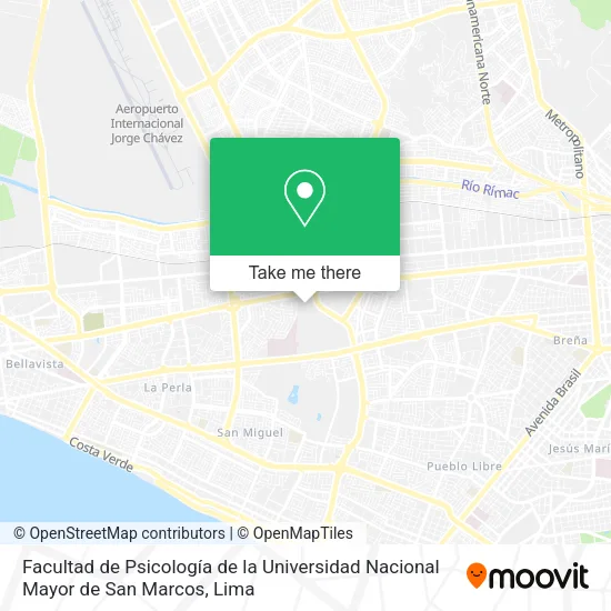 Mapa de Facultad de Psicología de la Universidad Nacional Mayor de San Marcos