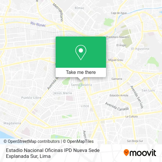 Mapa de Estadio Nacional Oficinas IPD Nueva Sede Explanada Sur