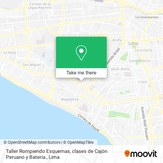 Mapa de Taller Rompiendo Esquemas, clases de Cajón Peruano y Batería.
