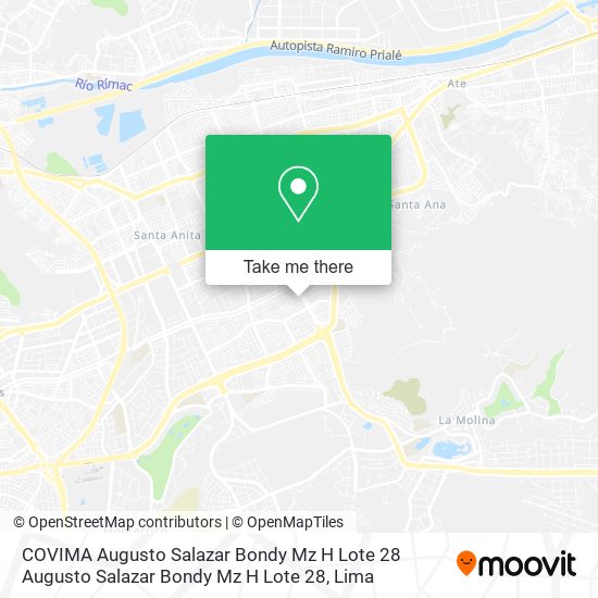 COVIMA  Augusto Salazar Bondy Mz H  Lote 28 Augusto Salazar Bondy Mz H  Lote 28 map