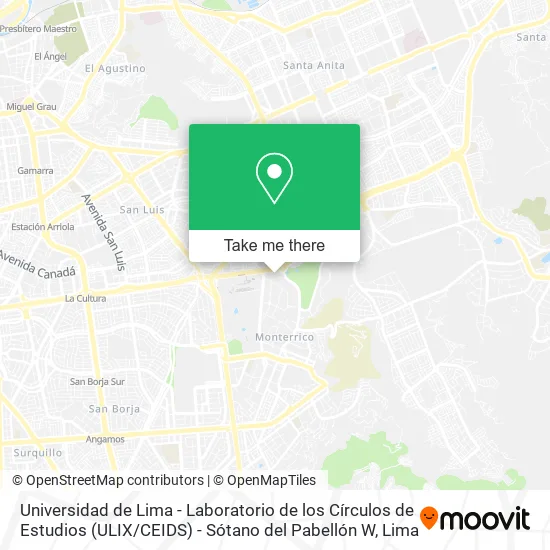 Mapa de Universidad de Lima - Laboratorio de los Círculos de Estudios (ULIX / CEIDS) - Sótano del Pabellón W