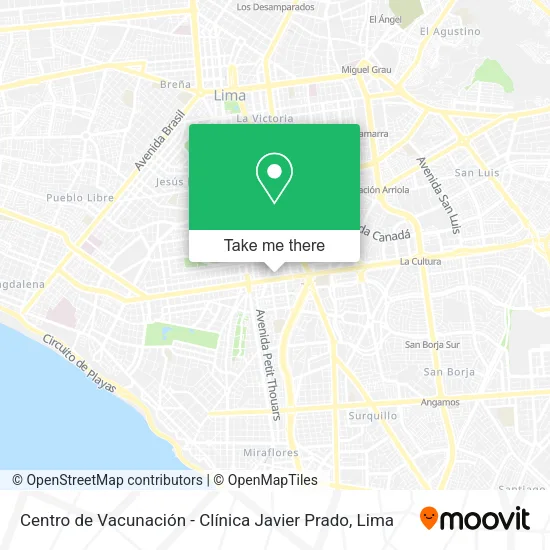 Mapa de Centro de Vacunación - Clínica Javier Prado
