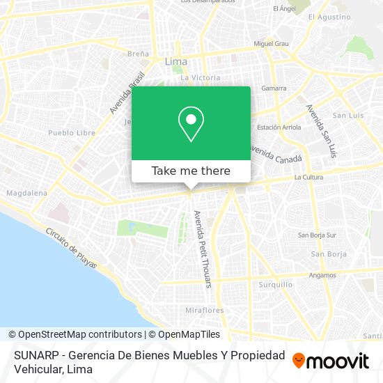 Mapa de SUNARP - Gerencia De Bienes Muebles Y Propiedad Vehicular