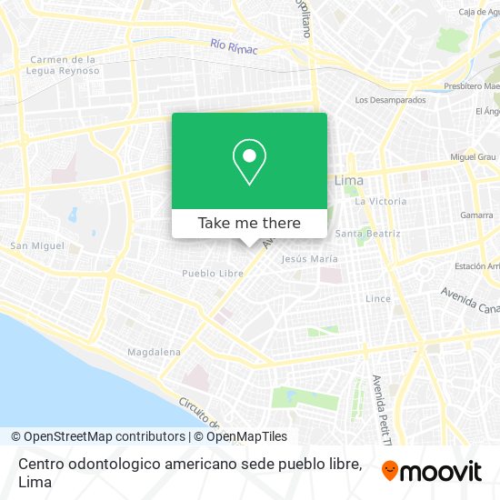 Centro odontologico americano sede pueblo libre map