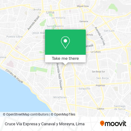 Cruce Vía Expresa y Canaval y Moreyra map