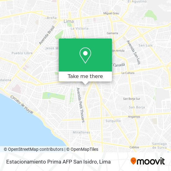 Mapa de Estacionamiento Prima AFP San Isidro