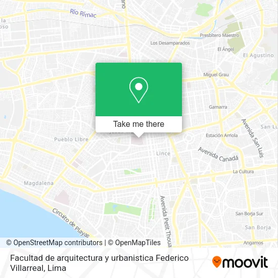 Mapa de Facultad de arquitectura y urbanistica Federico Villarreal