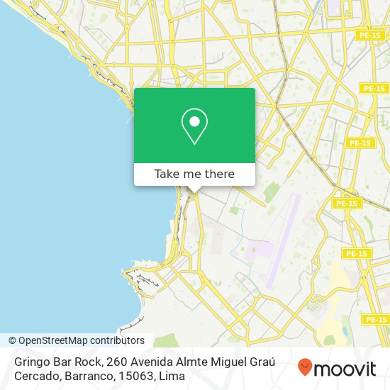 Mapa de Gringo Bar Rock, 260 Avenida Almte Miguel Graú Cercado, Barranco, 15063