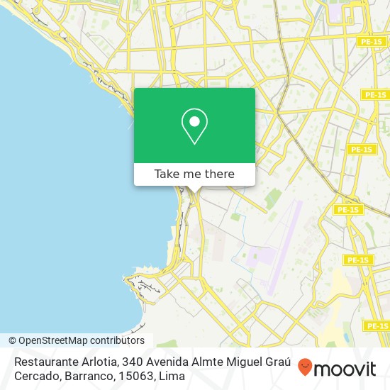 Mapa de Restaurante Arlotia, 340 Avenida Almte Miguel Graú Cercado, Barranco, 15063