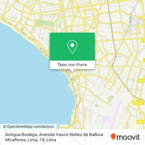 Mapa de Antigua Bodega, Avenida Vasco Núñez de Balboa Miraflores, Lima, 18