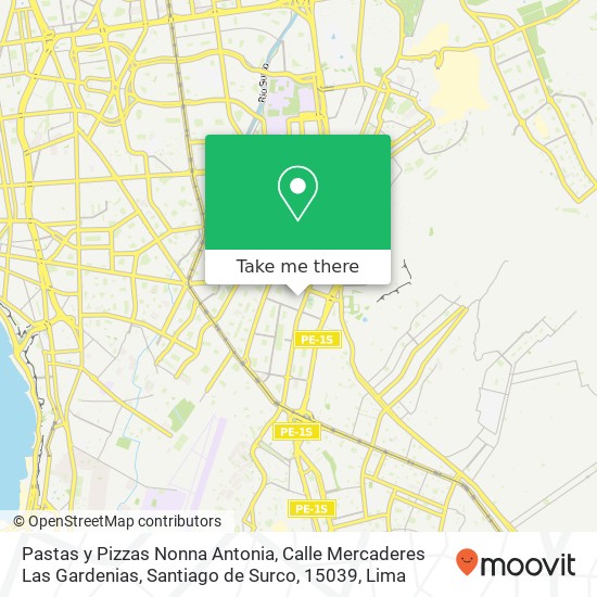 Mapa de Pastas y Pizzas Nonna Antonia, Calle Mercaderes Las Gardenias, Santiago de Surco, 15039