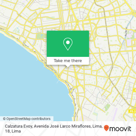 Mapa de Calzatura Evoy, Avenida José Larco Miraflores, Lima, 18