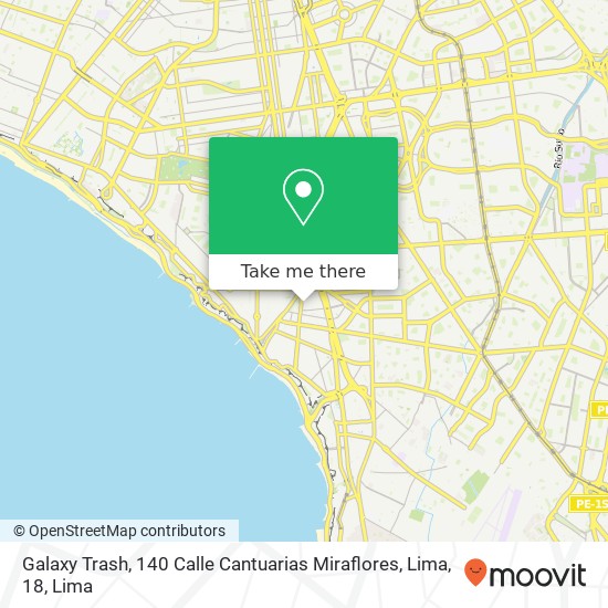 Mapa de Galaxy Trash, 140 Calle Cantuarias Miraflores, Lima, 18