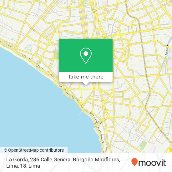 Mapa de La Gorda, 286 Calle General Borgoño Miraflores, Lima, 18