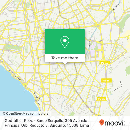 Mapa de Godfather Pizza - Surco Surquillo, 305 Avenida Principal Urb. Reducto 3, Surquillo, 15038