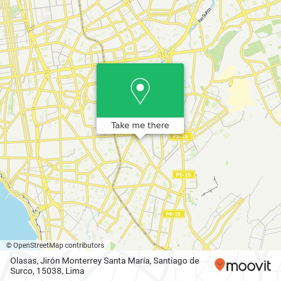 Olasas, Jirón Monterrey Santa María, Santiago de Surco, 15038 map