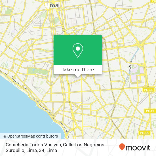 Cebichería Todos Vuelven, Calle Los Negocios Surquillo, Lima, 34 map