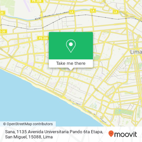 Mapa de Sana, 1135 Avenida Universitaria Pando 6ta Etapa, San Miguel, 15088