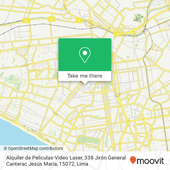 Alquiler de Peliculas-Video Laser, 338 Jirón General Canterac Jesús María, 15072 map