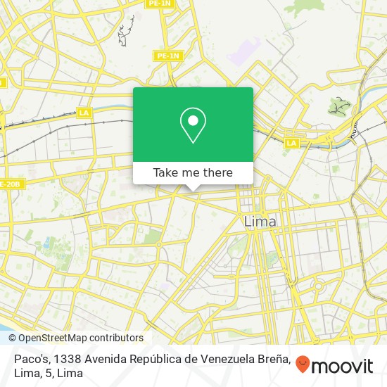 Mapa de Paco's, 1338 Avenida República de Venezuela Breña, Lima, 5