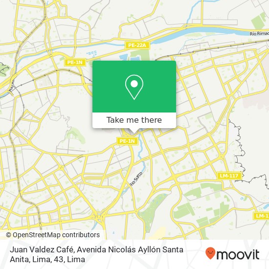 Juan Valdez Café, Avenida Nicolás Ayllón Santa Anita, Lima, 43 map