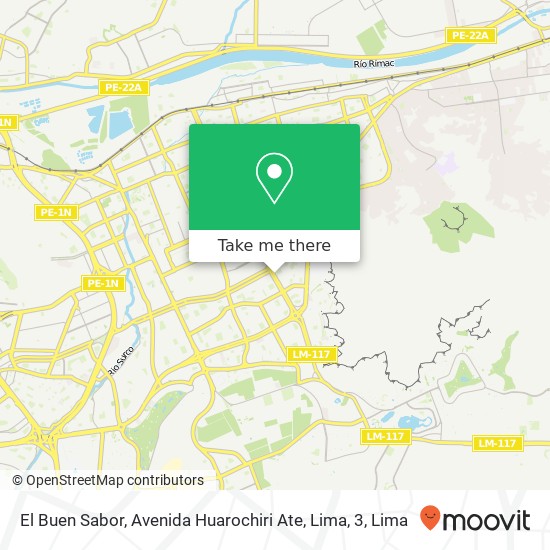 Mapa de El Buen Sabor, Avenida Huarochiri Ate, Lima, 3