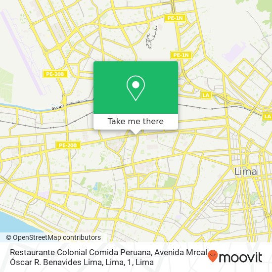 Mapa de Restaurante Colonial Comida Peruana, Avenida Mrcal Óscar R. Benavides Lima, Lima, 1