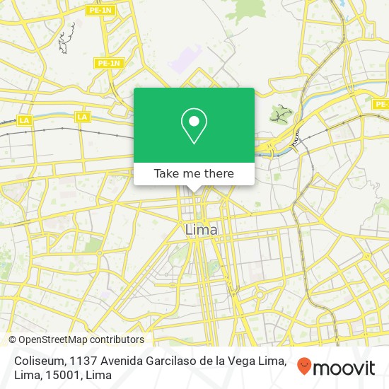 Mapa de Coliseum, 1137 Avenida Garcilaso de la Vega Lima, Lima, 15001