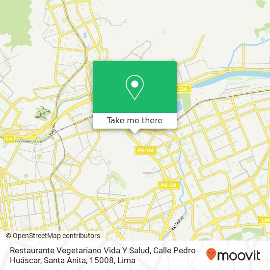 Mapa de Restaurante Vegetariano Vida Y Salud, Calle Pedro Huáscar, Santa Anita, 15008