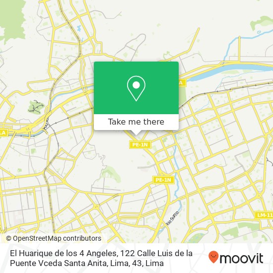 Mapa de El Huarique de los 4 Angeles, 122 Calle Luis de la Puente Vceda Santa Anita, Lima, 43