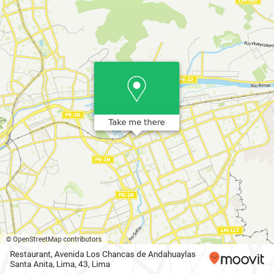 Mapa de Restaurant, Avenida Los Chancas de Andahuaylas Santa Anita, Lima, 43