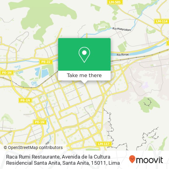 Raca Rumi Restaurante, Avenida de la Cultura Residencial Santa Anita, Santa Anita, 15011 map