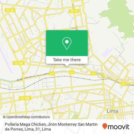 Mapa de Polleria Mega Chicken, Jirón Monterrey San Martín de Porres, Lima, 31