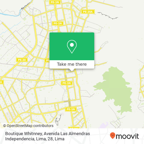 Mapa de Boutique Whitnney, Avenida Las Almendras Independencia, Lima, 28