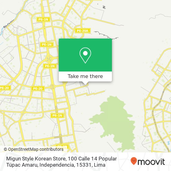 Mapa de Migun Style Korean Store, 100 Calle 14 Popular Túpac Amaru, Independencia, 15331