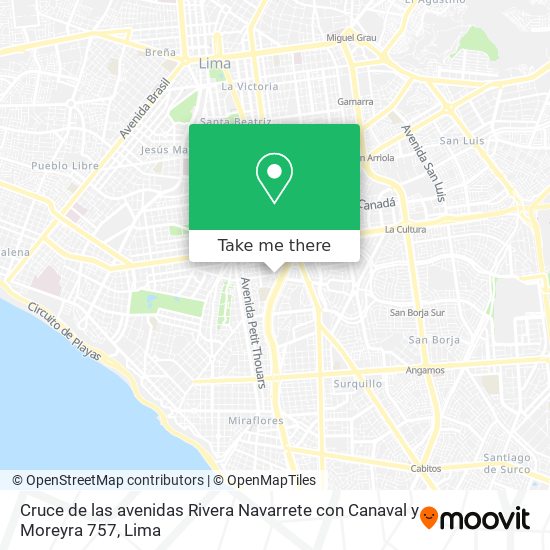 Cruce de las avenidas Rivera Navarrete con Canaval y Moreyra 757 map