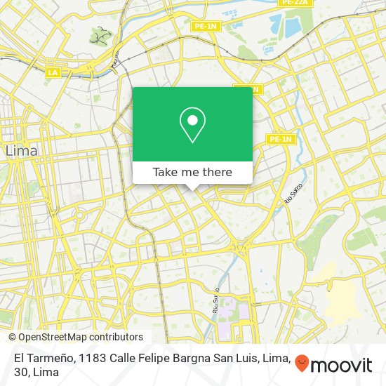 Mapa de El Tarmeño, 1183 Calle Felipe Bargna San Luis, Lima, 30