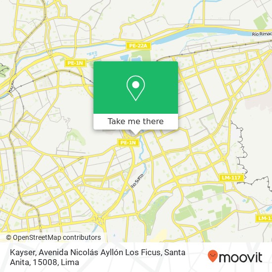 Mapa de Kayser, Avenida Nicolás Ayllón Los Ficus, Santa Anita, 15008