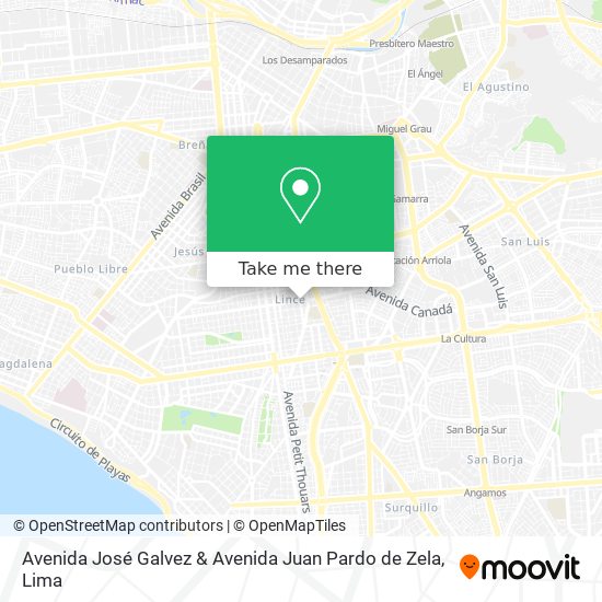 Mapa de Avenida José Galvez & Avenida Juan Pardo de Zela