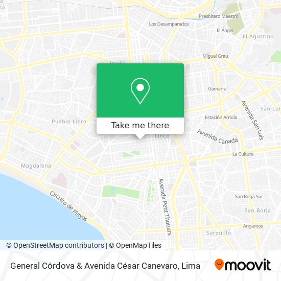 General Córdova & Avenida César Canevaro map