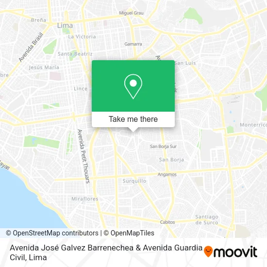 Mapa de Avenida José Galvez Barrenechea & Avenida Guardia Civil