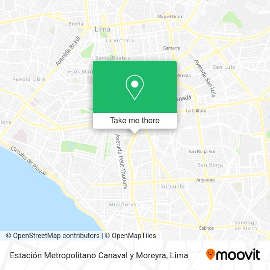 Mapa de Estación Metropolitano Canaval y Moreyra
