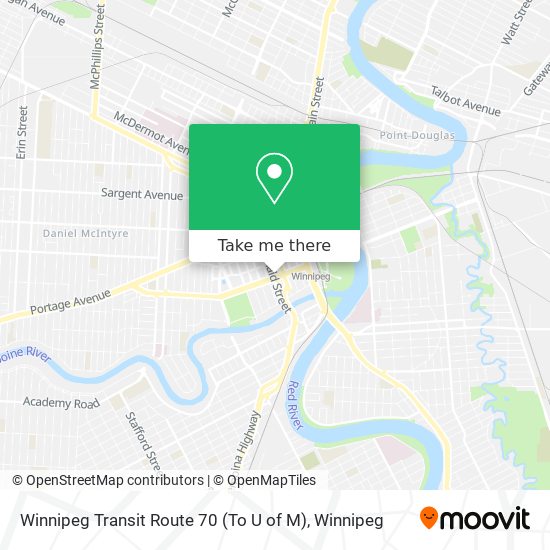 Winnipeg Transit Route 70 (To U of M) map