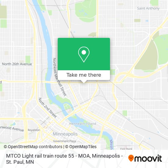 Mapa de MTCO Light rail train route 55 - MOA