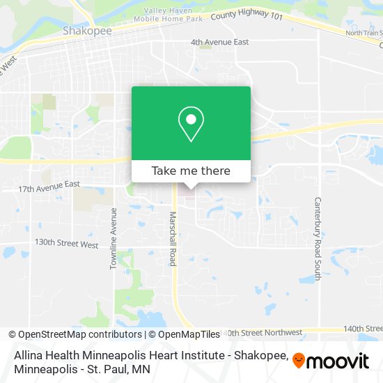 Mapa de Allina Health Minneapolis Heart Institute - Shakopee