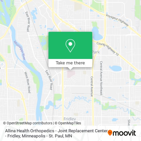 Allina Health Orthopedics - Joint Replacement Center - Fridley map